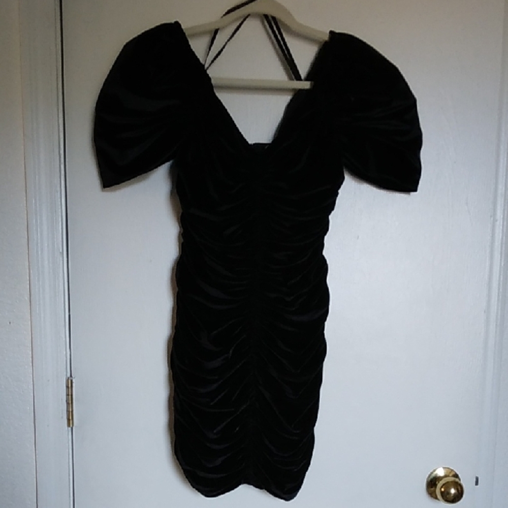 Anthropologie Hutch Black Ruched Mini Dress